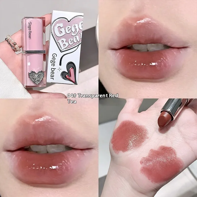 Crystal Transparent Runcai Sandwich Lipstick Glossy Mirror - 04 Transparent Red Tea