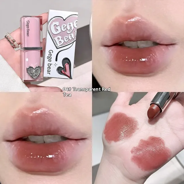 Crystal Transparent Runcai Sandwich Lipstick Glossy Mirror 04 Transparent Red Tea - Shop at LoveMi