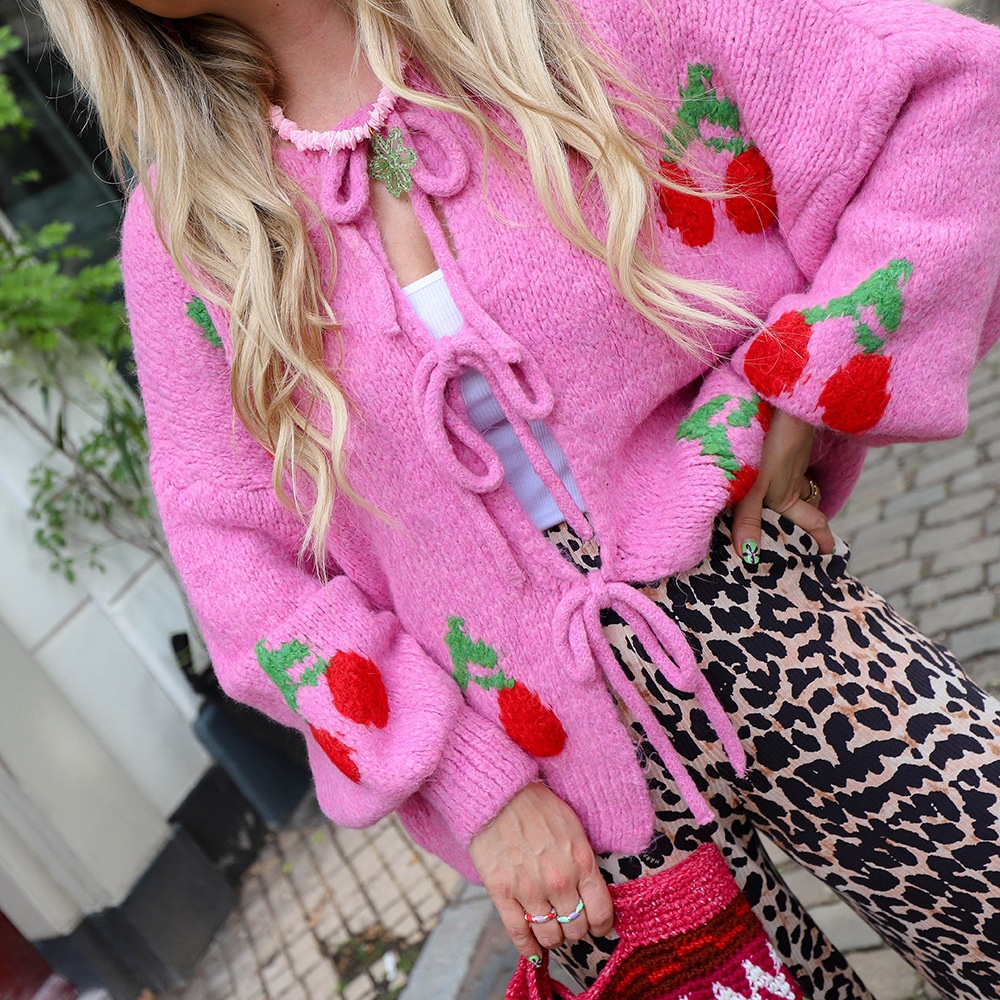 Title 12, Cherry Embroidered Jacquard Cardigan Sweater Fo...