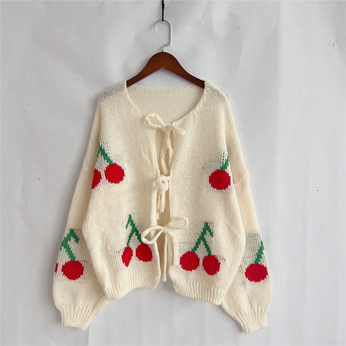 Title 2, Cherry Embroidered Jacquard Cardigan Sweater Fo...