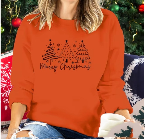 Title 5, Solid Color Christmas Round-neck Shirt Ladies