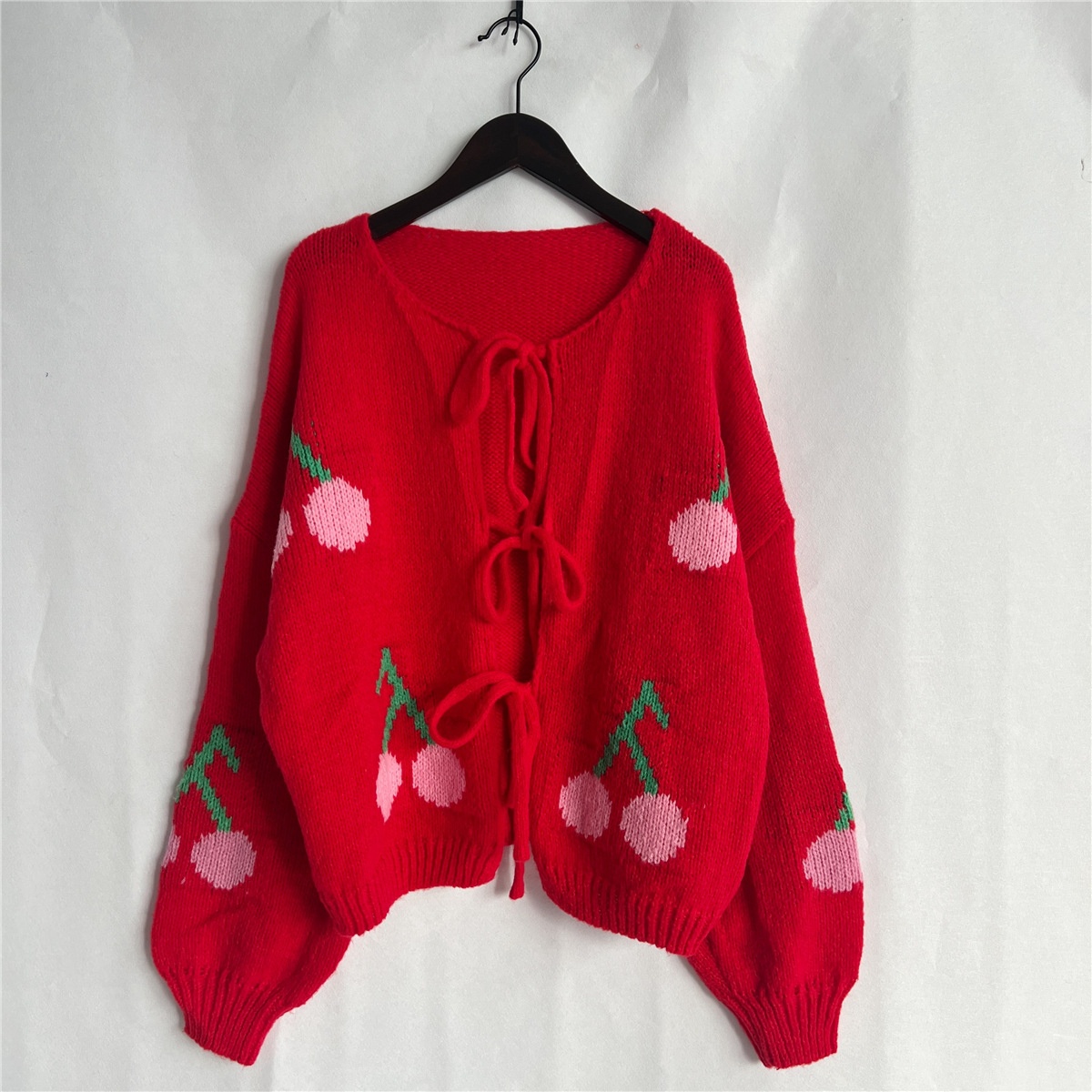 Title 19, Cherry Embroidered Jacquard Cardigan Sweater Fo...