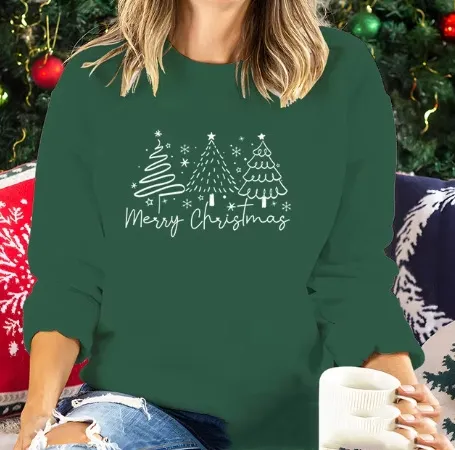 Solid Color Christmas Round neck Shirt Ladies Bjgj066 - Shop at LoveMi