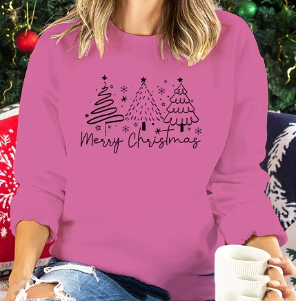 Title 3, Solid Color Christmas Round-neck Shirt Ladies