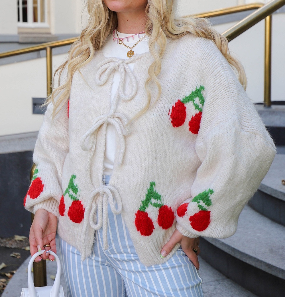 Title 23, Cherry Embroidered Jacquard Cardigan Sweater Fo...