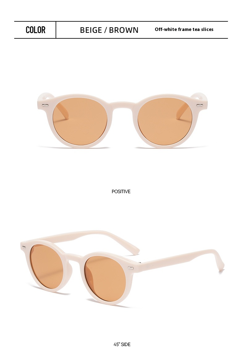 Title 15, New Beige Nail Round Frame Sunglasses Retro Per...