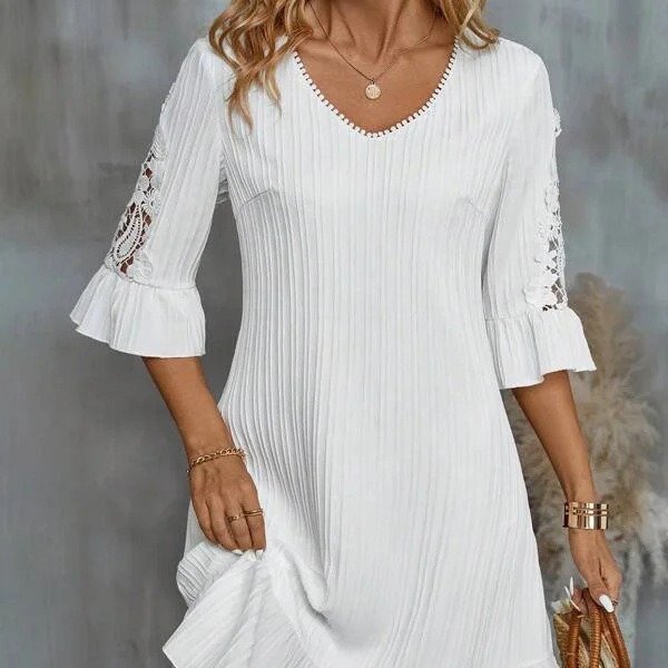 Title 6, Lace Patchwork Flared Sleeves Casual Dress