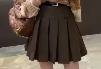 Loose Hollow Sweater Women's High Waist Suit Brown Pleated Skirt - Shop at LoveMi