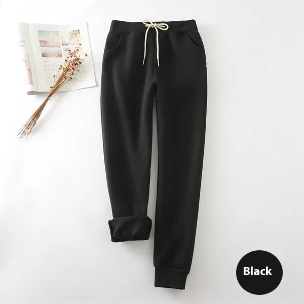 Autumn And Winter Fleece lined Thickened Casual Pants Women's Pearl Velvet Sweatpants Black - Shop at LoveMi