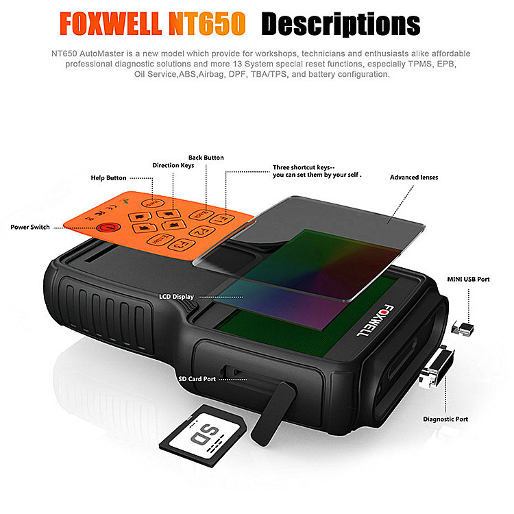 Title 6, Scanner automobile NT650 Elite OBD2 ABS SRS DPF