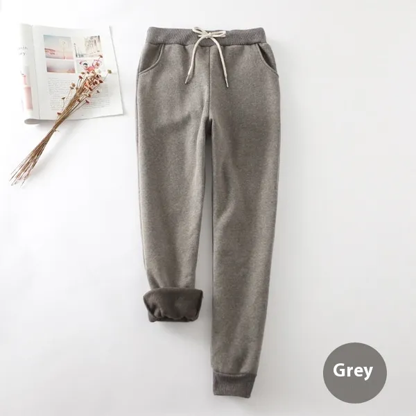 Autumn And Winter Fleece lined Thickened Casual Pants Women's Pearl Velvet Sweatpants Gray - Shop at LoveMi