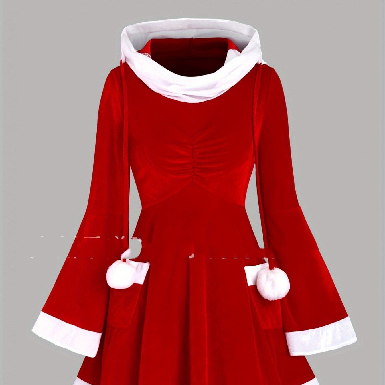 2024 Cross-border European and American Autumn and Winter New Golden Velvet Santa Claus COS Christmas Party A-line Hooded Dress