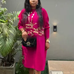 Sanzhai Pleated Plus Size Summer Fashionable Stylish Round Neck Long Sleeve Loose Long Dress - Rose Red - View 1