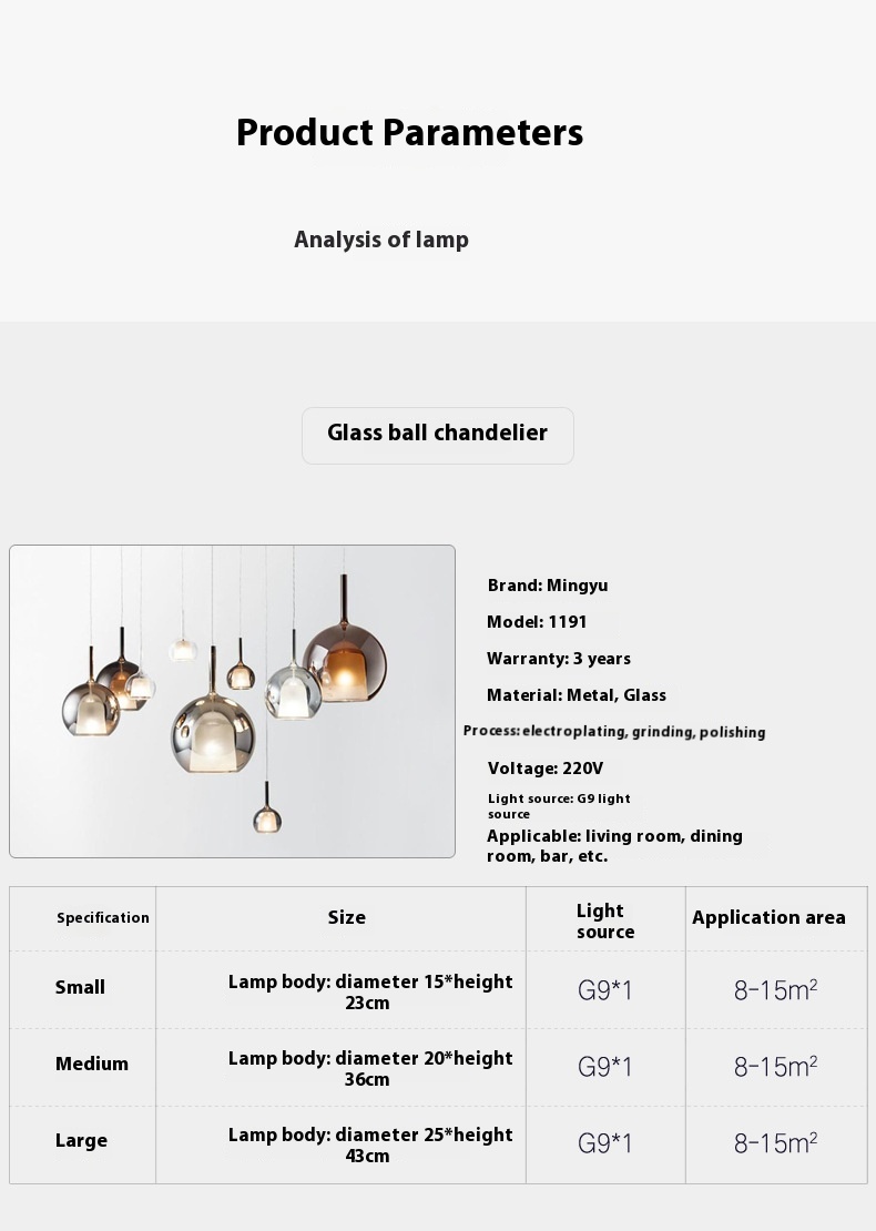 Title 1, Nordic Restaurant Glass Chandelier Simple