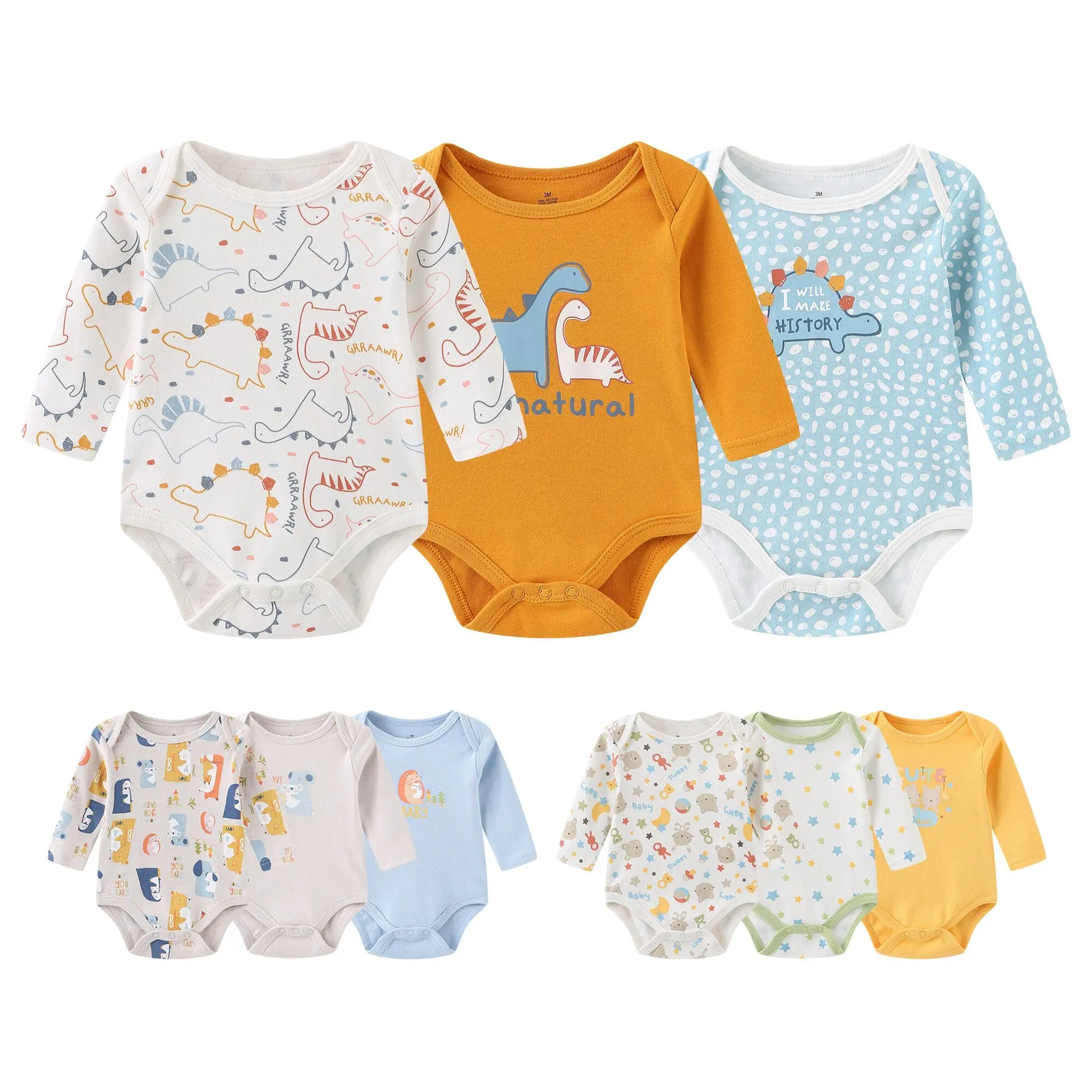 Baby Jumpsuit Cotton Long Sleeved Three Piece Set