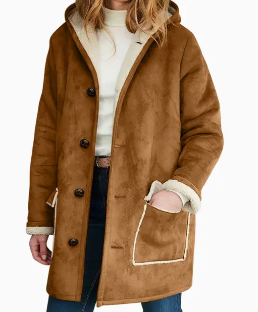 Solid Color Retro Suede Hooded Coat Autumn And Winter Women's Long Sleeve Pocket Loose Sweater Brown - Shop at LoveMi