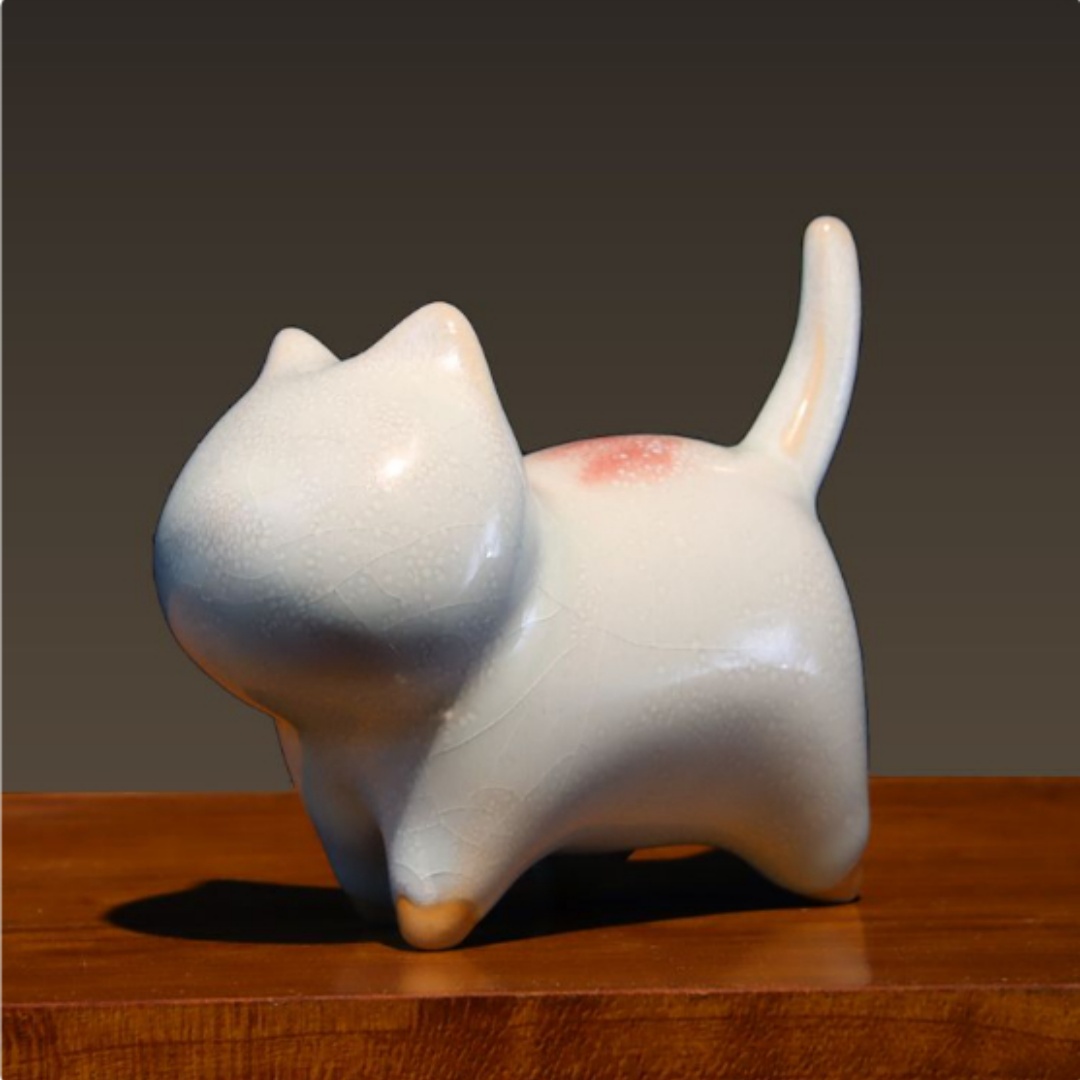 泥空钧瓷小猫咪陶瓷摆件