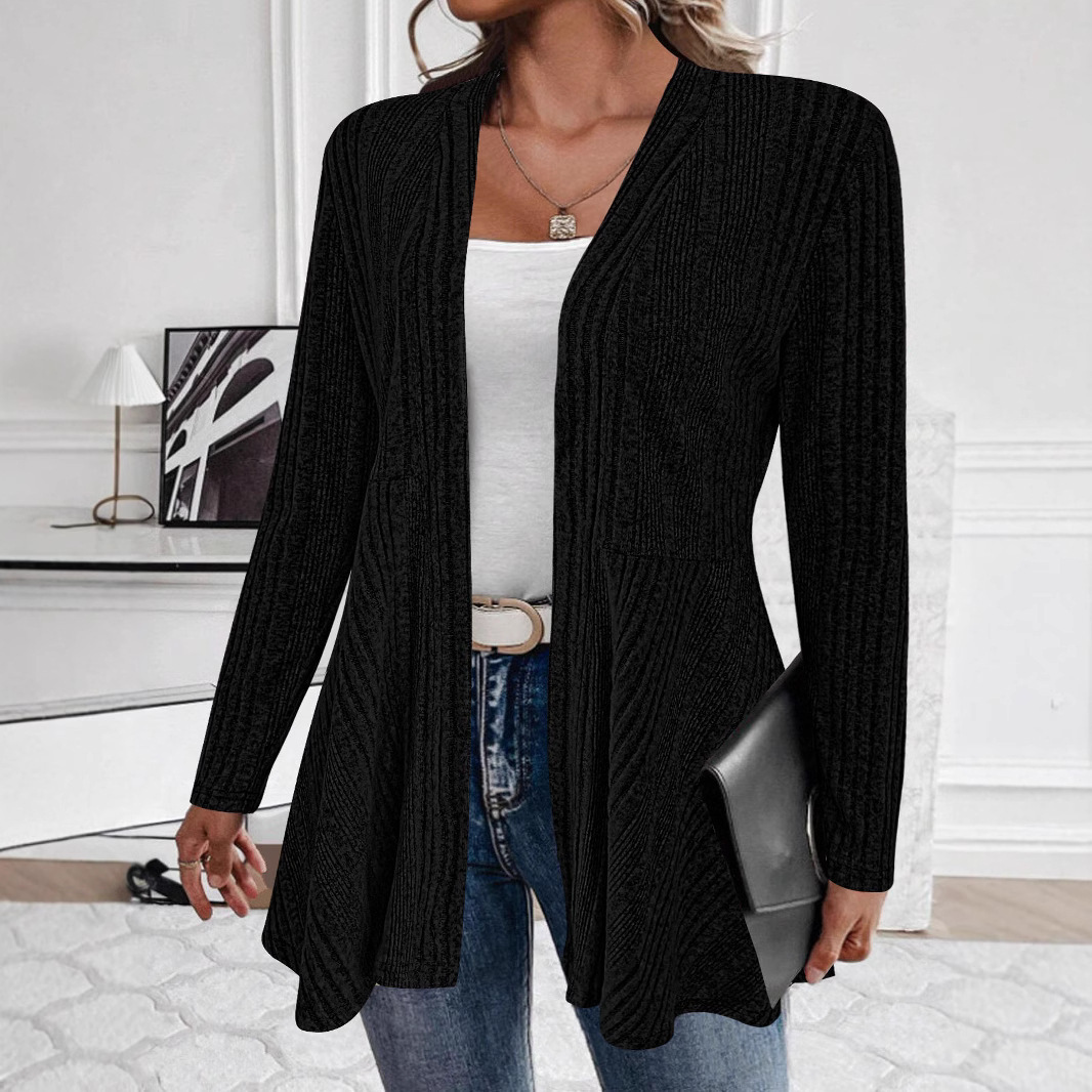 Title 5, Long Sleeve Simple Cardigan Coat Mid-length