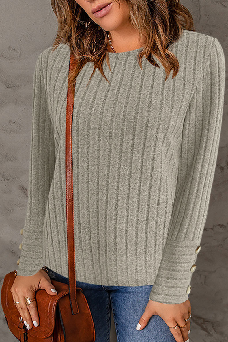 Title 4, Pullover Round Neck Fashion Long Sleeve Button Top