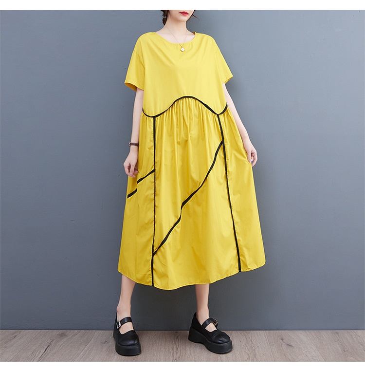 Title 4, Loose Casual Contrast Color Slimming Pleating D...