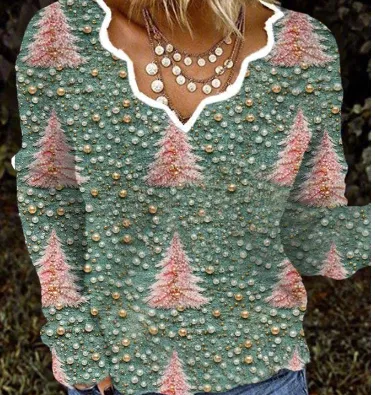 Round Neck Pullover C328 Wave Neckline Women's Top 2Style - Shop at LoveMi