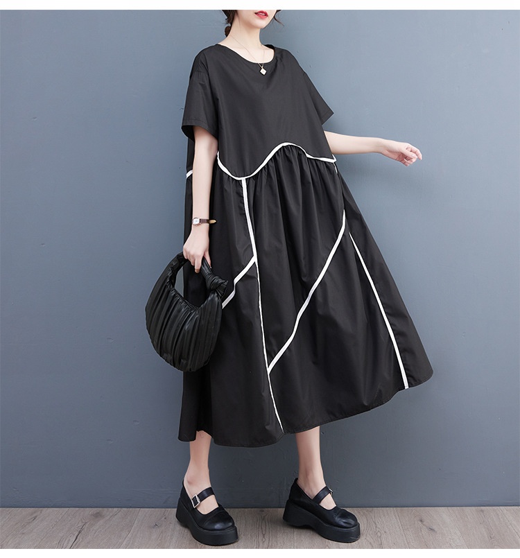 Title 5, Loose Casual Contrast Color Slimming Pleating D...