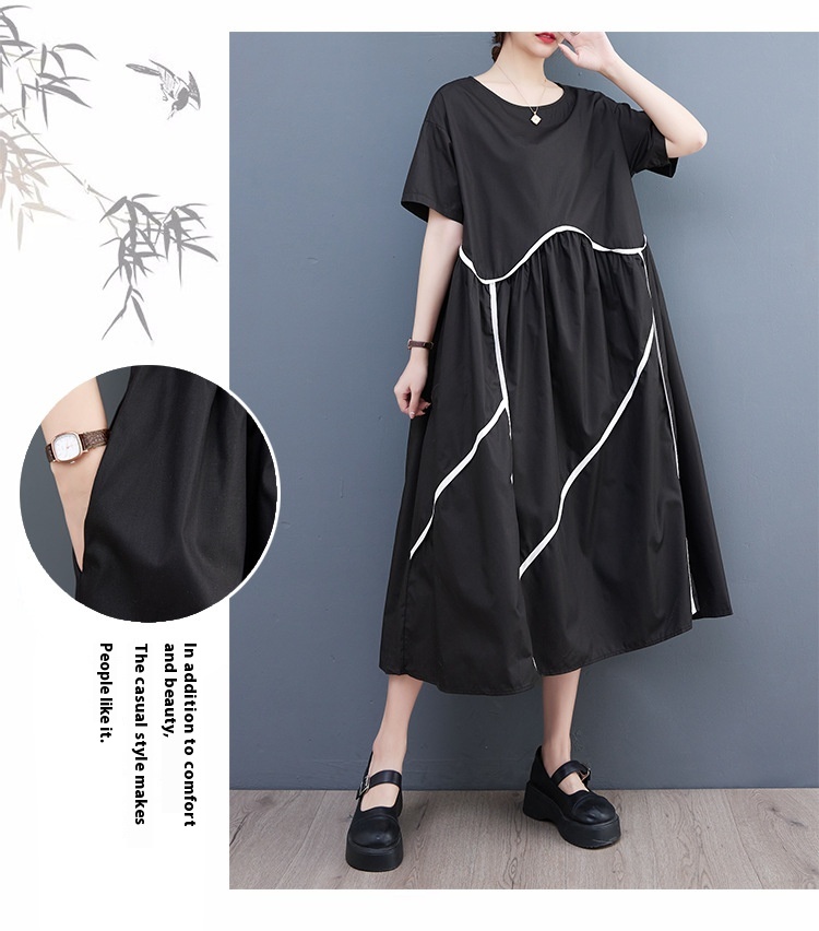 Title 8, Loose Casual Contrast Color Slimming Pleating D...