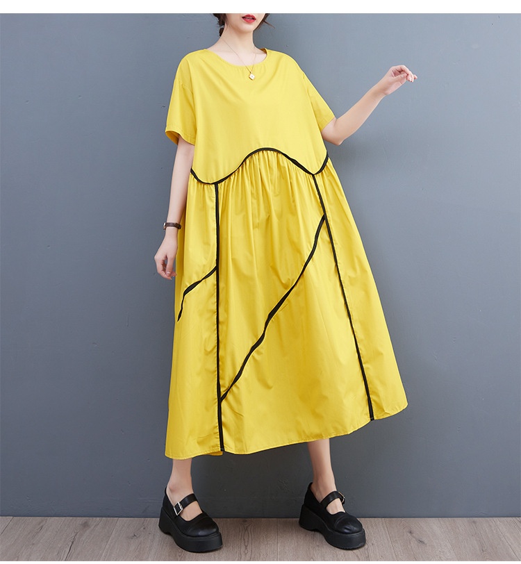 Title 3, Loose Casual Contrast Color Slimming Pleating D...