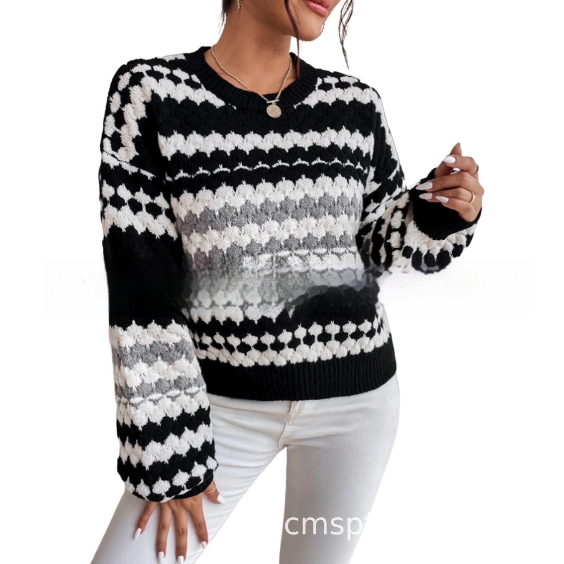 Title 2, Black And White Striped Knitted Loose Mid-lengt...