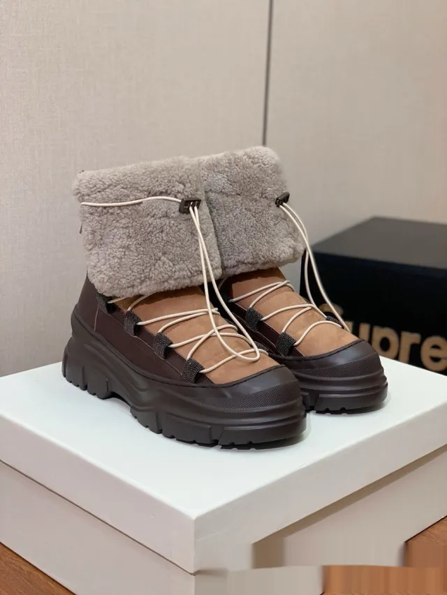 European And American Winter Fur Ankle Boots For Women Brown - Shop at LoveMi