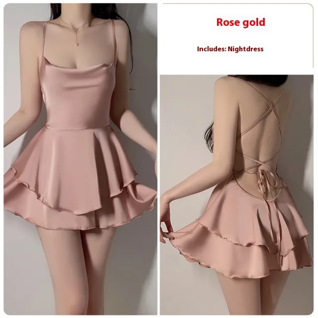 Underwear Pure Lace Slip Nightdress Outerwear Gown Homewear Suit Rose Gold Nightdress - Shop at LoveMi