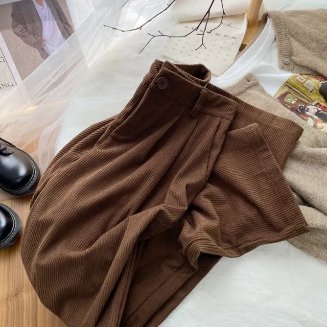 Autumn And Winter New High Waist Loose And Slimming Straight Casual Trousers Brown - Shop at LoveMi