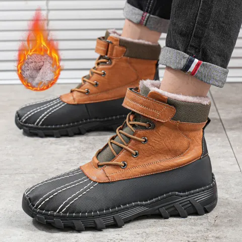 Winter Fleece Lace-up Snow Boots for Men Women Waterproof