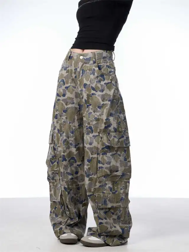 Camouflage Cargo Pants Women's Loose Straight Wide Leg Casual Pants Camouflage - Shop at LoveMi