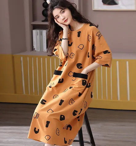 Home Wear Thin Short Sleeve Loose Plus Size Plump Girls Women's Pajamas 031 Pocket Money - Shop at LoveMi