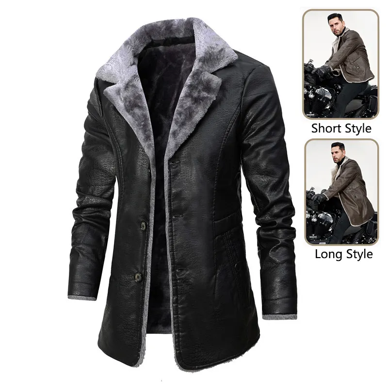 Plush Lapel Leather Jacket Winter Warm Fleece Single-breasted Coat