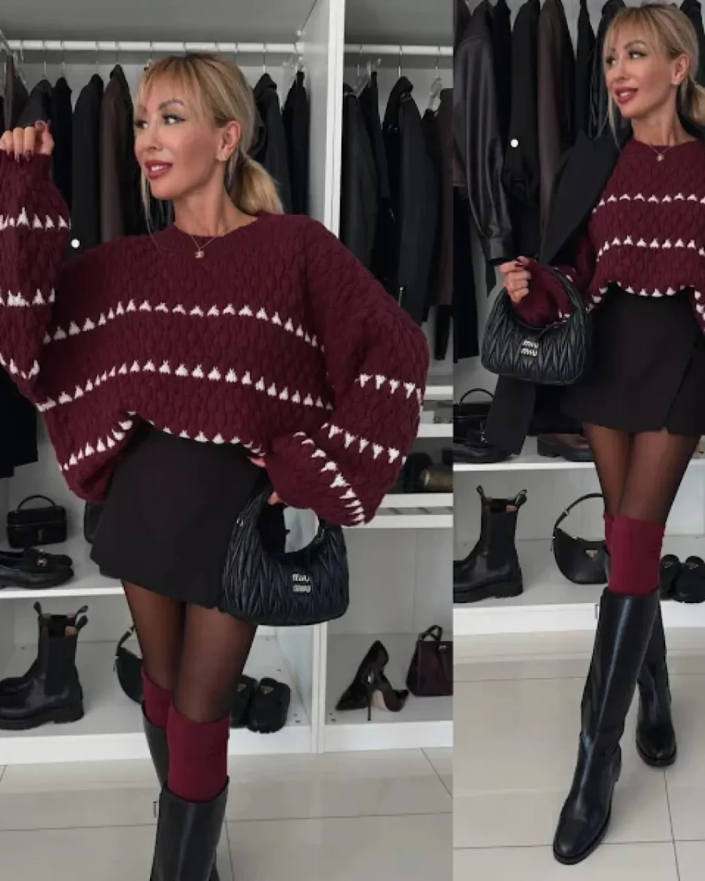 Thick Needle Loose Plus Size Twist Stripes Round Neck Pullover - Red