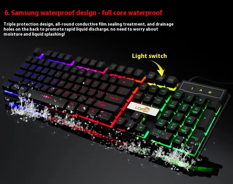 Industry gaming keyboard glowing usb cable