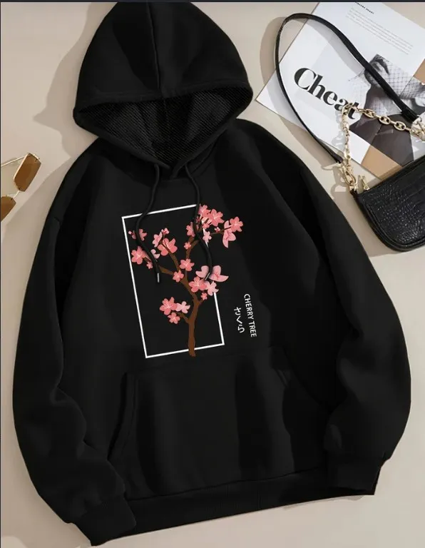 Women's Letter Printed Drawstring Warm Top Black - Shop at LoveMi