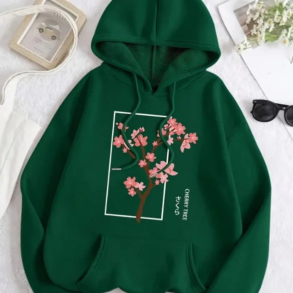 Women's Letter Printed Drawstring Warm Top Green - Shop at LoveMi