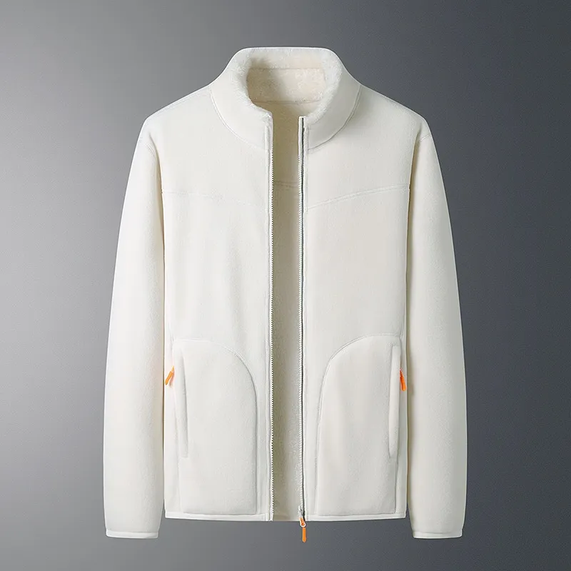 Outdoor Fleece Coat Men's And Women's Autumn And Winter Warm Fleece Sweater Fleece-lined - White