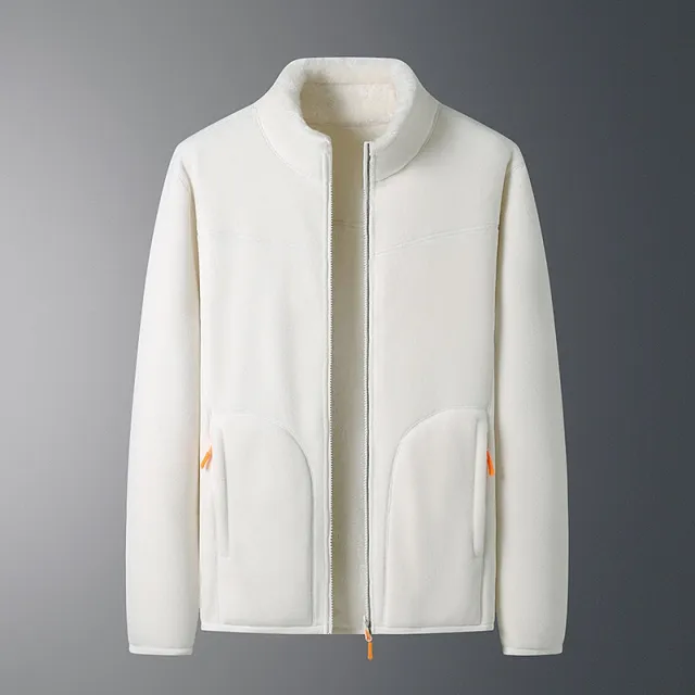 Outdoor Fleece Coat Men's And Women's Autumn And Winter Warm Fleece Sweater Fleece lined White - Shop at LoveMi