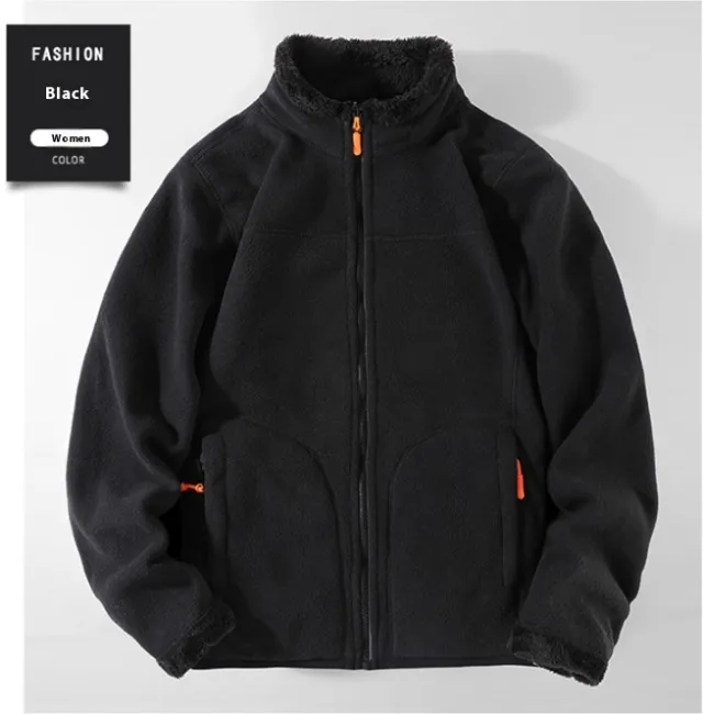 Outdoor Fleece Coat Men's And Women's Autumn And Winter Warm Fleece Sweater Fleece lined Black For Women - Shop at LoveMi