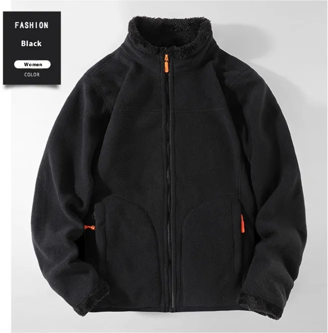 Outdoor Fleece Coat Men's And Women's Autumn And Winter Warm Fleece Sweater Fleece-lined - Black For Women