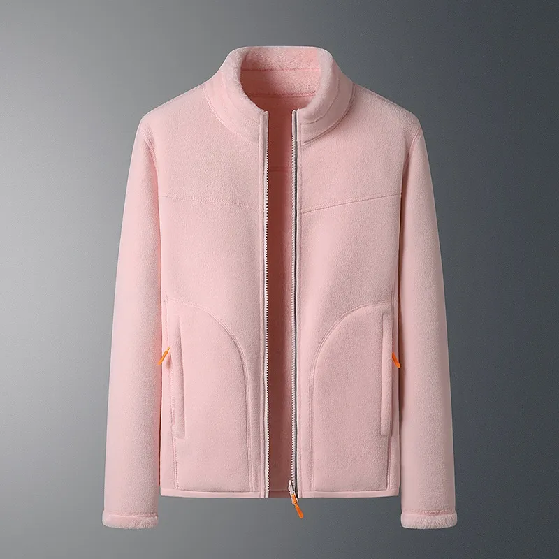Outdoor Fleece Coat Men's And Women's Autumn And Winter Warm Fleece Sweater Fleece-lined - Pink