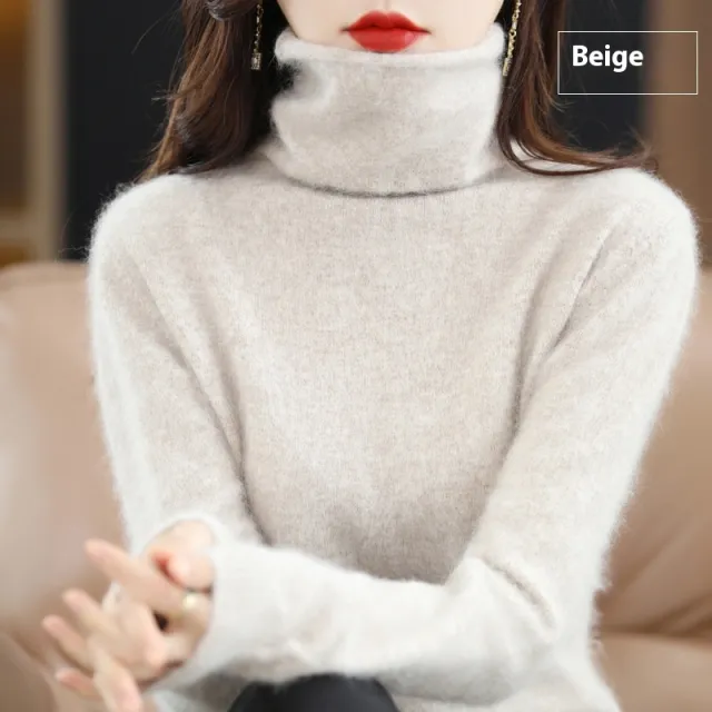 Pullover Short Mink Wool Knitted Sweater Bottoming Shirt Elegant Camel - Shop at LoveMi