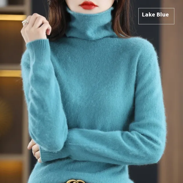 Pullover Short Mink Wool Knitted Sweater Bottoming Shirt Lake Blue - Shop at LoveMi