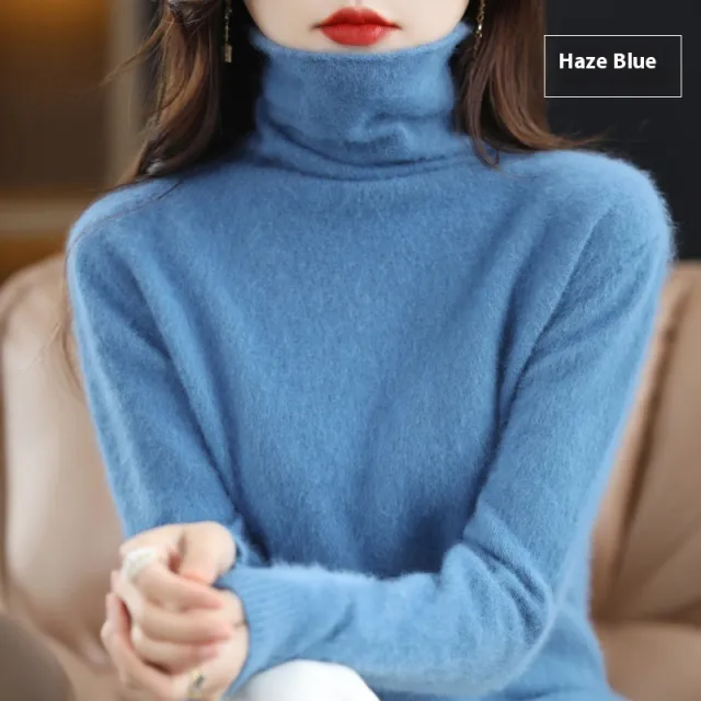 Pullover Short Mink Wool Knitted Sweater Bottoming Shirt Haze Blue - Shop at LoveMi