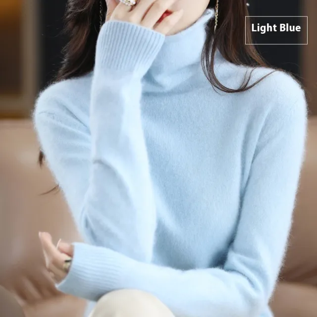 Pullover Short Mink Wool Knitted Sweater Bottoming Shirt Light Blue - Shop at LoveMi