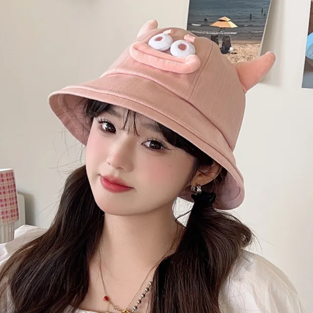 Funny Devil Horn Bucket Hat Korean Style Pink - Shop at LoveMi